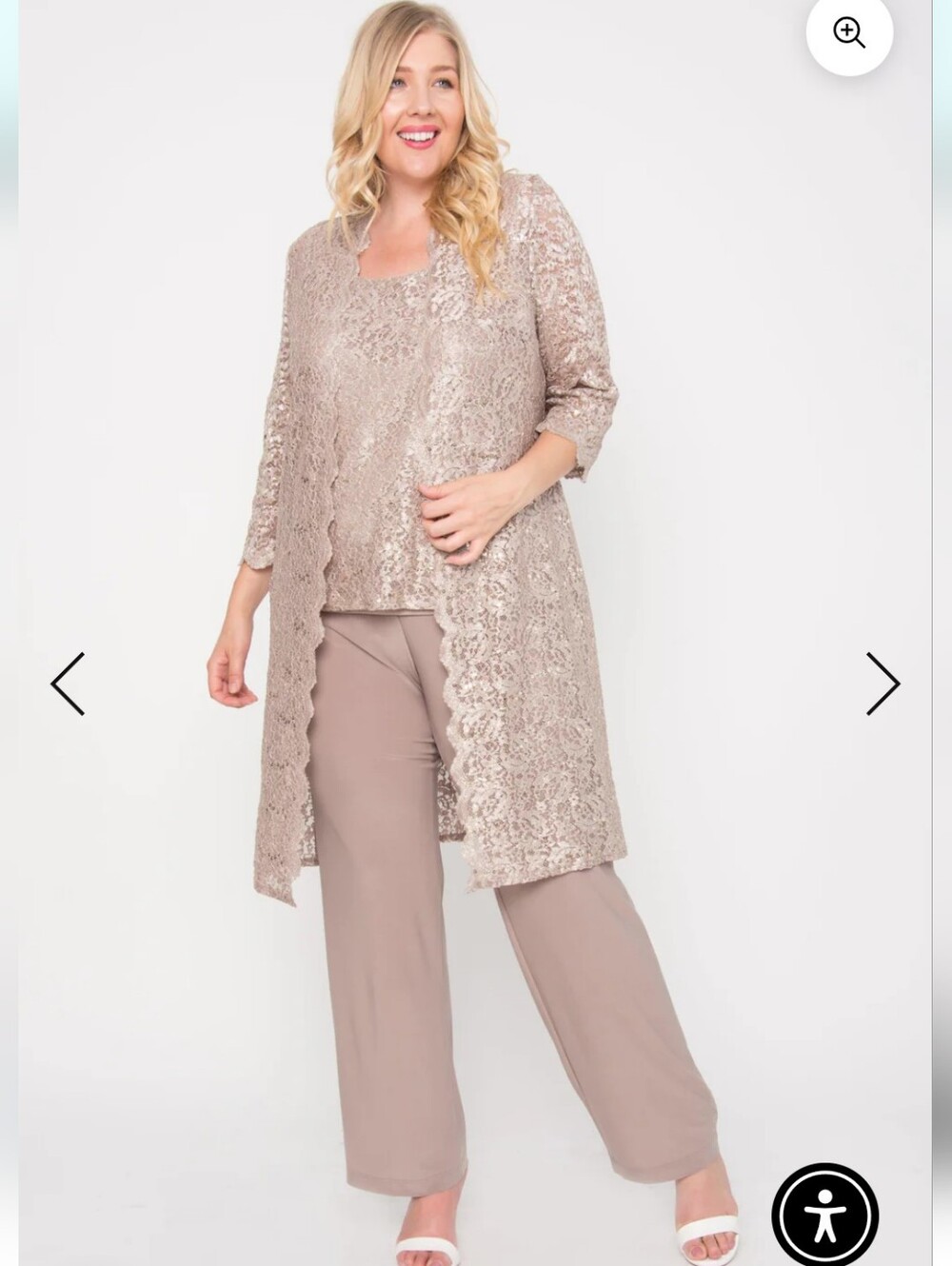 R&M Richards Womens Plus Size 16: Lace Sequin Taupe Jacket, Tank & Pant Set